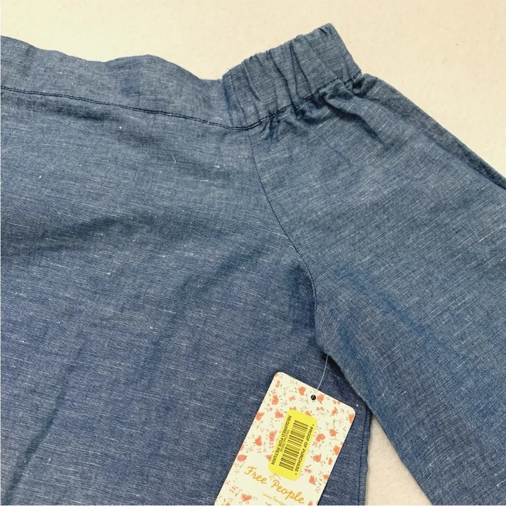 NEW Free People Women's Off Shoulder Long Sleeve Chambray Linen Blend Top Blue S - Picture 7 of 16